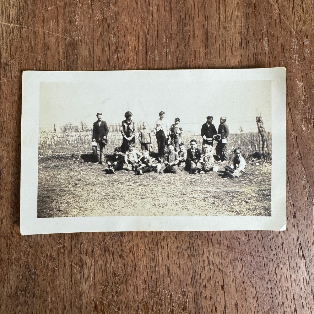 Antique 1891-92 Snapshot group class picture against fence row Hyatt St Louis MO